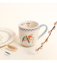 Londra'dan Cath Kidston Çok Renkli Aşk Temalı Muhabbet Kuşları Desenli Çiçekli Porselen Kahvaltı Kupa/Mug