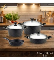 ARZU ÇELİK 7 Parça Granit Set Çelik Kapak - Siyah