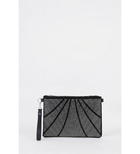 Kadın Parça Gümüş Taşlı Süet Bilek Askılı Ve Zincir Askılı Portföy El Ve Clutch Çanta