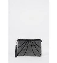 Kadın Parça Gümüş Taşlı Süet Bilek Askılı Ve Zincir Askılı Portföy El Ve Clutch Çanta