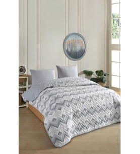 Çift Kişilik Desenli Kapitone Çift Taraflı Renkli Pike Yatak Örtüsü Takımı 200x230 cm (Çarşafsız) (Gri)