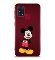 Samsung Galaxy M31 Soft Premier Kapak Mickey Mouse-B Tasarımlı Silikon Kılıf - Mürdüm (Şeffaf)