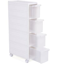 4 Çekmeceli Raf, 4 Katlı 2 Ayrı Parça Kullanım, Mutfak Rafı Banyo Raf Standı Tekerlekli Niş Raf 84,5 cm Yükseklik, Beyaz Kfr05W