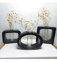 Modern Sanat Esintili, Dikdörtgen-Kare-Yuvarlak Formlu, Cam Tüplü Dekoratif 3'lü Vazo Set (Düz Gri)