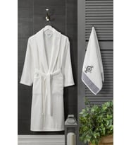 Erkek Havlulu Banyo Bornoz Takımı 100 Pamuklu Bornoz (Beyaz)