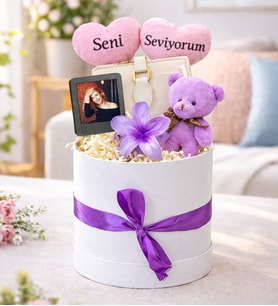 Kişiye Özel Seni Seviyorum Tasarımlı,Fotoğraflı,Cüzdan,Toka Ve Ayıcık Anahtarlık,Kutu Seti (Beyaz)