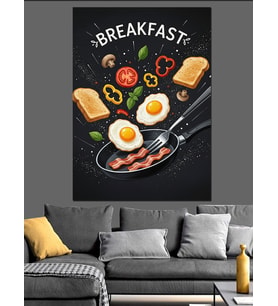 Yumurtalı Baconlı Kahvaltı Tabağı Dekoratif Kanvas - Mdf Ahşap Tablo