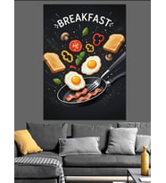 Yumurtalı Baconlı Kahvaltı Tabağı Dekoratif Kanvas - Mdf Ahşap Tablo