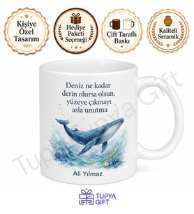 Balina Temalı Deniz Sever Baskılı Kupa Bardak Hediye Porselen Mug