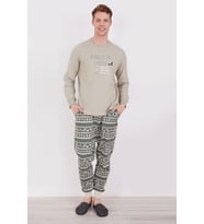 Arnetta 2303 Make A Wish Açık Haki Erkek Uzun Kol Pijama Takım