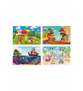 Yeni 4 Adet  24 Parçalı Ahşap Puzzle Yapboz sevimli dostlar, karagöz, korsanlar, parkta hayvanlar