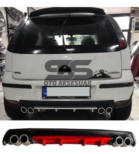 Opel Corsa  C Difüzör Arka Tampon Eki 4 Egzoz Çıkışlı Kırmızı Lüx Tip