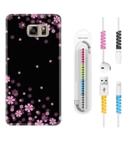 Samsung S7 Edge S20 Fe Plus Ultra S21 S22 Kılıf Kablo Koruma Spiral Silikon Black flowers 1391