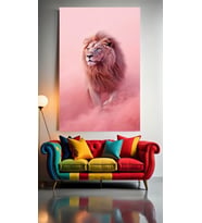 PEMBE ASLAN 1 Ev Duvar Salon Güzellik Salonu Ofis Dükkan Dekarasyon Kanvas Tablo (Çok Renkli)