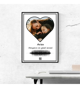 Kişiye Özel Anneye Hediye Fotoğraflı QR Karekod Sesli Poster (Kalp Tasarımlı) (Anneler Günü Hediyesi)