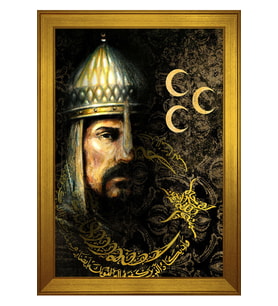 Fatih Sultan Mehmet Han Motifli Kanvas Tablo 80 x 110 cm Gold Çerçeve