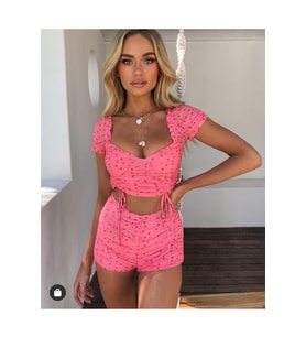 Mini Pembe Yıldız Desenli İkili Şortlu Takım