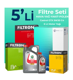 Filtron Renault Koleos 1.6 Dizel Filtre Bakım Seti Castrol Motor Yağlı (2016-2018) 5 Li