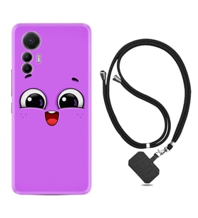 Xiaomi 12 Lite Kılıf Silikon Boyun Askılı İpli Desenli Silikon Purple Sweety 1717