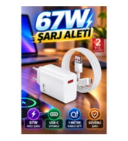 Beyaz Ultra Plus 67W USB-C Hızlı Şarj Adaptörü ve 1 Metre Kablo Seti