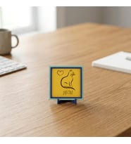 Kedi, Kalp ve Meow Tasarımlı Modern Dekoratif Obje, Sevgi Değeri Yüksek ve Şık Bir Armağan 10x10 cm