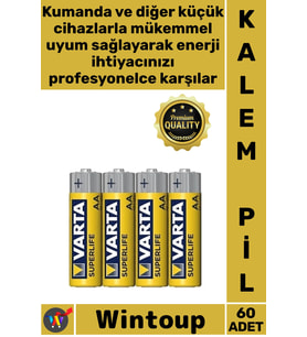 #Pil Superlife Uzun Ömürlü Eko Paket Elektronik Yüksek Performanslı Güçlü Aa Kalem Pil 60 Adet