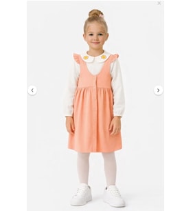 Kız Çocuk Askılı Fitilli Elbise Takım – Çiçek İşlemeli Yaka Detaylı Bluz-1554-S-