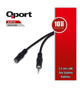 QPORT 10metre Q-ST10 3.5mm Jak Ses Uzatma Kablosu