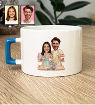 Kişiye Özel Karikatür Yemek Yapan Romantik Çift Lüks Fincan Sevgililer Günü Hediyesi