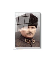 Dikey Çerçeveli Cam Ataturk Portre Renkli Modern Ev Dekoru Duvar Sanatı Ev Ofis Tablosu (Gümüş)