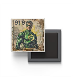 Green Lantern - Baskılı Buzdolap Magneti Kare - 9x9 cm
