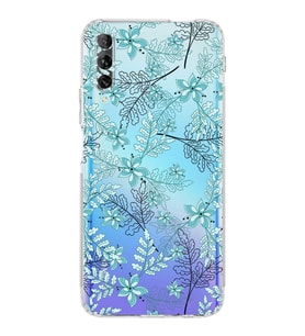 PrintiFy Huawei Psmart ProUyumlu Kamera Korumalı Floral Su Yeşili Tasarımlı Şeffaf Silikon Kılıf