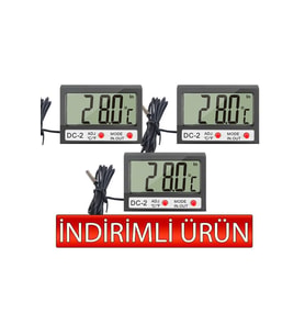 Mini Kablolu İç-Dış Termometre Saat 3´lü Paket