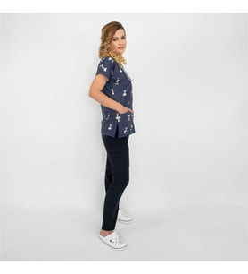 Unisex Lacivert Snopy Desenli Esnek Likralı Cerrahi Doktor Hemşire Scrubs Üniforma Takım