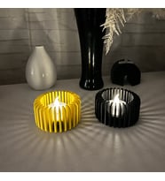 3D Baskı Modern Çizgili Mumluk - Tealight Mumluk (1 Adet)-Sarı