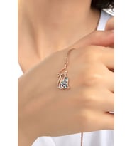 Kadın Orjinal 925 Ayar Gümüş Zirkon Taşlı Kedi Model Kolye (Rose)