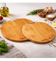 BK Gift Kişiye Özel İsimli Bambu Circle 2’li Kesme Tahtası – Doğal Ahşap Sunum ve Doğrama Tahtası Seti