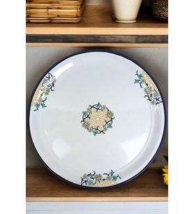 Emaye Sini Sofra, Yemek Sunum Tepsi, Yer Sofrası Çinko 60 cm (Beyaz - Beyaz)