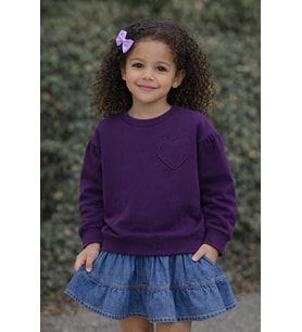 Kız Çocuk Kalp Detaylı Uzun Kollu Sweatshirt (2–7 Yaş) (Mor)