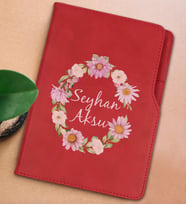 BK Gift Kişiye Özel Çiçek Tasarımlı Kırmızı Termo Deri Not Defteri 15x21cm-4