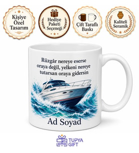 Sürat Teknesi Temalı Baskılı Kupa Bardak Hediye Deniz Motorsporları Özel Tasarım