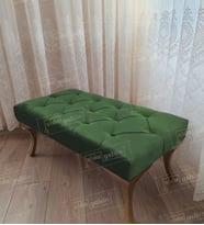 Kapitoneli Ayak Ucu Kapı Önü Antre Bench Puf Gold Ayak (100*45) (Yeşil)