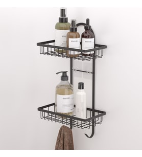 TEKNOTEL YAPIŞKANLI İKİ KATLI KANCALI BANYO RAFI MAT SİYAH ST308