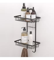 TEKNOTEL YAPIŞKANLI İKİ KATLI KANCALI BANYO RAFI MAT SİYAH ST308