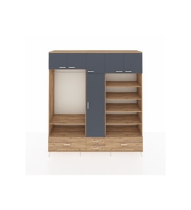 Hyperion Dolap 18 Raflı 4 Çekmeceli Tek Askılı 220x44x243 Çam-Antrasit/Çam