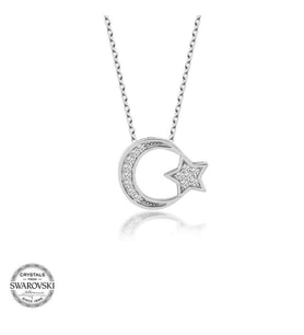 Swarovski Taşlı Gümüş Ayyıldız Bayan Kolye