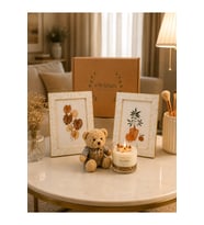 Doğum Günü, Özel Gün, Yeni Ev, Yeni İş Hediyesi Soya Wax Mum, Çerçeve ve Ayıcık Figürlü Anahtarlık Seti