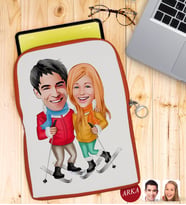 BK Gift Kişiye Özel Sevgililer Karikatürlü Taşınabilir Koruyucu Tablet Kılıfı & Organizer Çanta - Turuncu-107