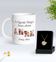 BK Gift Kişiye Özel Anneler Günü Tasarımlı Beyaz Kupa ve Papatya Kolye Hediye Seti - 1, Anneler Günü Hediyeleri, Anneye Hediye