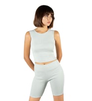 Kadın Yeşil Fitted/Vücuda Oturan Crop Halter Yaka Fitilli Esnek Örme Bluz Atlet 23K-TRP-CRP06